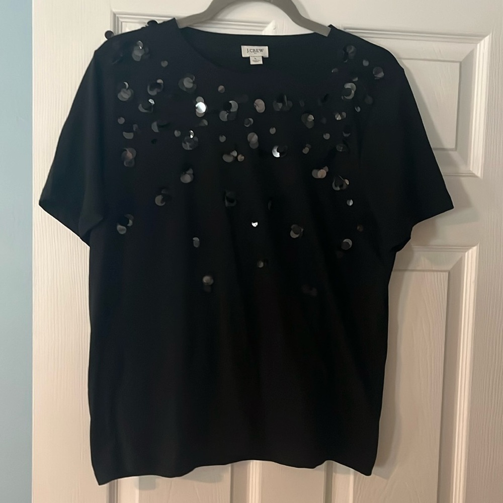 J. CREW black sequined t shirt EUC size Large